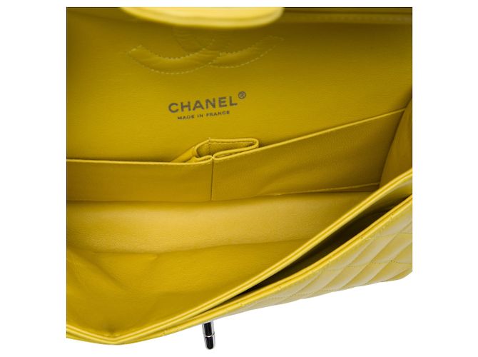 Chanel Yellow Medium Classic Lambskin Double Flap Giallo - vista 4