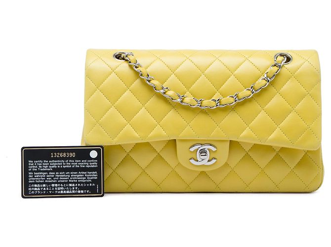 Chanel Yellow Medium Classic Lambskin Double Flap Giallo - vista 6