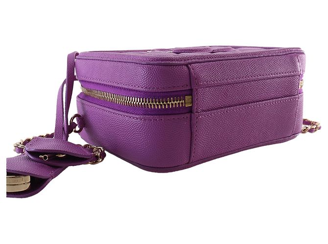 Chanel Vanity Case Piccolo CC Filigree in Pelle Caviar Viola Porpora - vista 10
