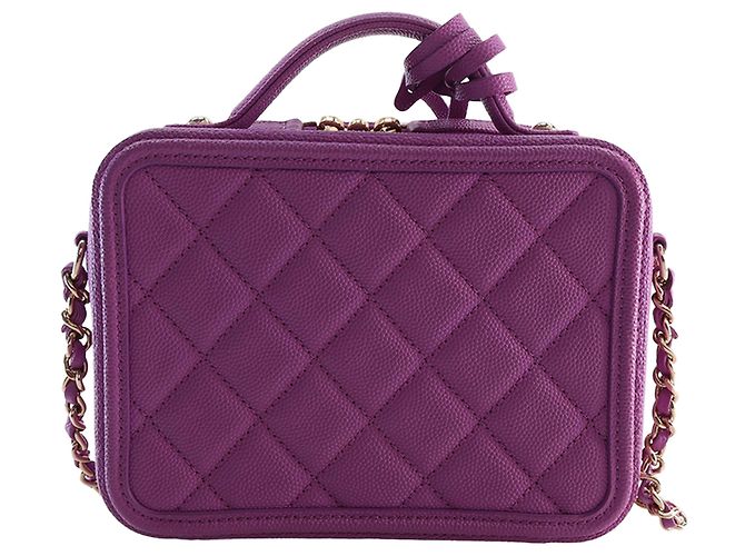 Chanel Vanity Case Piccolo CC Filigree in Pelle Caviar Viola Porpora - vista 2