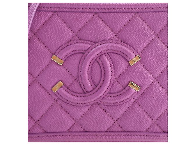 Chanel Vanity Case Piccolo CC Filigree in Pelle Caviar Viola Porpora - vista 7