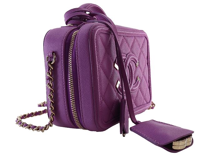 Chanel Vanity Case Piccolo CC Filigree in Pelle Caviar Viola Porpora - vista 8