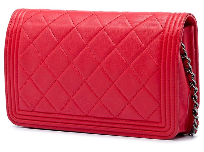 Chanel Red Quilted Lambskin Boy Wallet On Chain Rot - Ansicht 2
