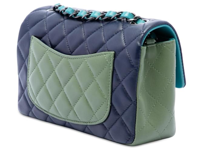 Chanel Blue Mini Rectangular Classic Tricolor Lambskin Single Flap - vista 2