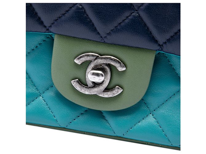 Chanel Blue Mini Rectangular Classic Tricolor Lambskin Single Flap - vista 5