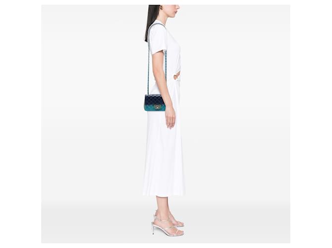 Chanel Blue Mini Rectangular Classic Tricolor Lambskin Single Flap - vista 6