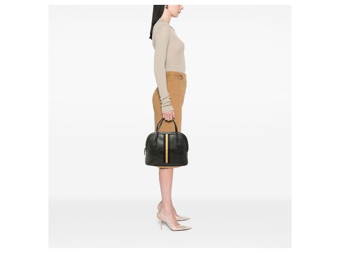 Bolsa Satchel Dome Gucci em couro de bezerro preto tamanho Medium com faixa Web - vista 6