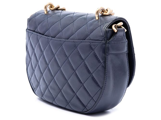 Chanel Blue CC Quilted Lambskin Chain Handle Half Moon Flap Blu scuro - vista 2
