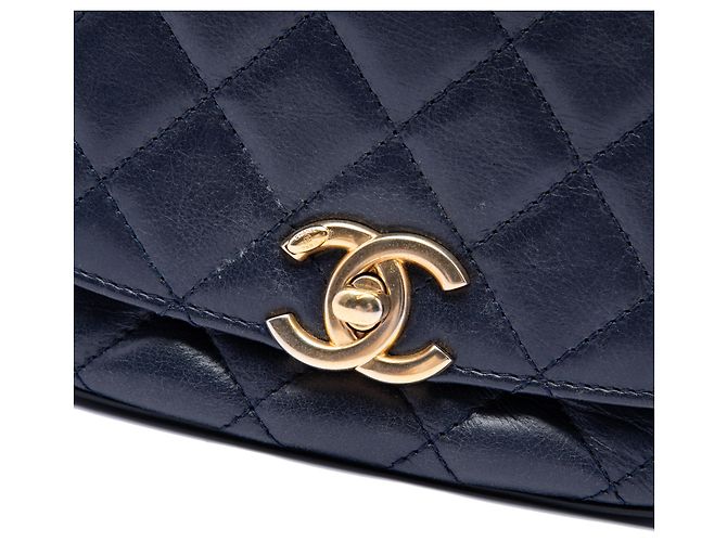 Chanel Blue CC Quilted Lambskin Chain Handle Half Moon Flap Blu scuro - vista 5
