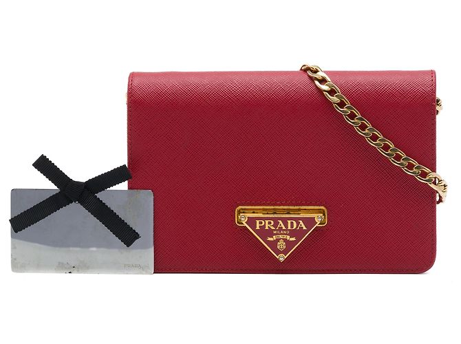 Cartera con cadena Prada Red Saffiano Lux con cierre de solapa Roja - vista 7