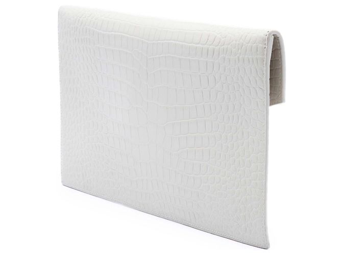 Bolsa Uptown Saint Laurent em couro com relevo de crocodilo branco - vista 2