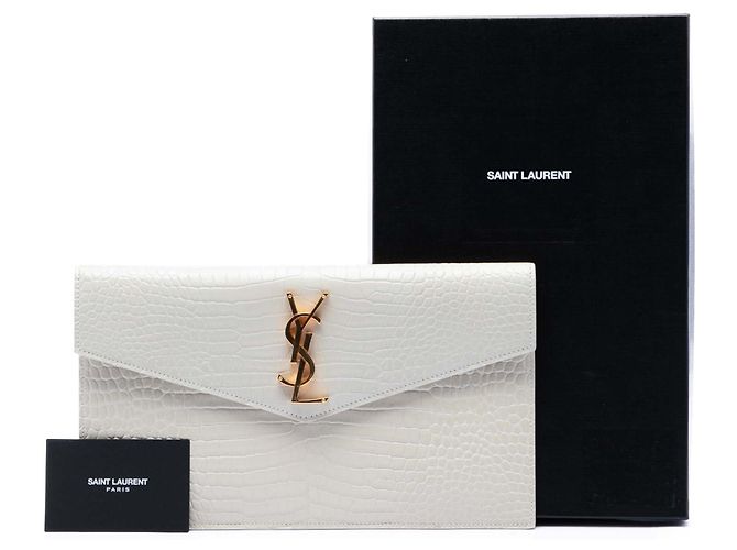 Bolsa Uptown Saint Laurent em couro com relevo de crocodilo branco - vista 7