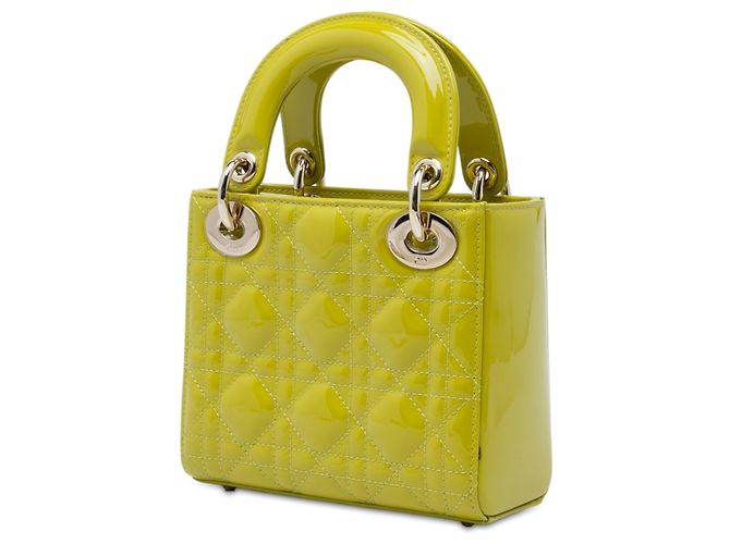Dior Yellow Mini Patent Cannage Lady Dior Giallo - vista 2