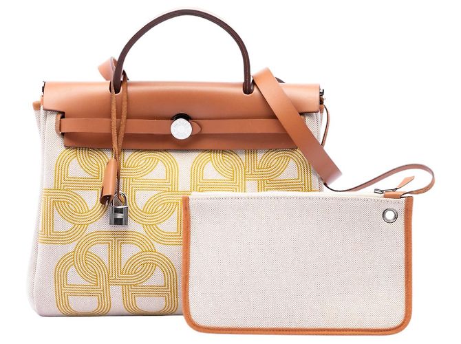 Hermès Beige Toile H Plume Circuit 24 Herbag Zip 31 - vista 7