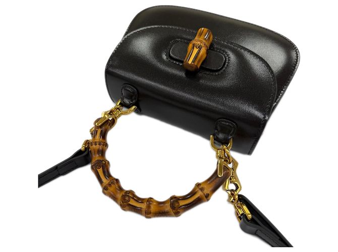 Bamboo Borsa Gucci 1947 Small in pelle di vitello nera con manico in bambù Nero - vista 11