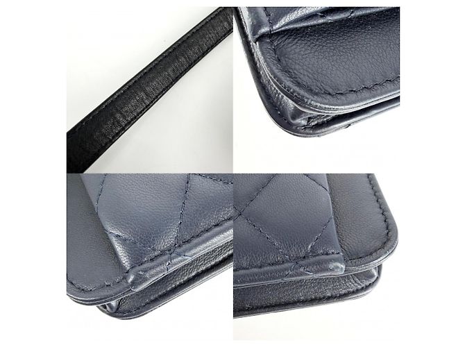 Borsa a tracolla Chanel Matelassé in pelle blu navy - vista 6