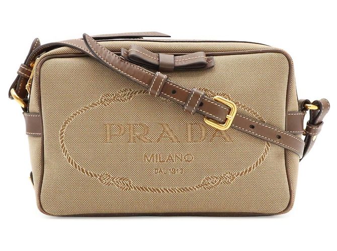 Borsa a tracolla Prada in nastro jacquard Marrone Beige - vista 2