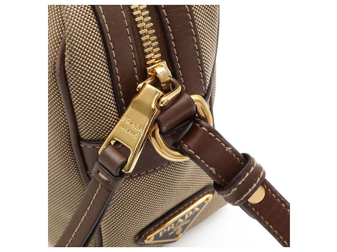 Borsa a tracolla Prada in nastro jacquard Marrone Beige - vista 6