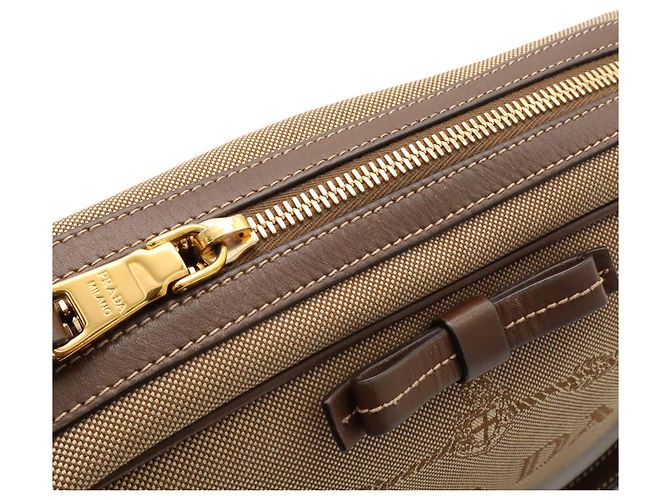 Borsa a tracolla Prada in nastro jacquard Marrone Beige - vista 8
