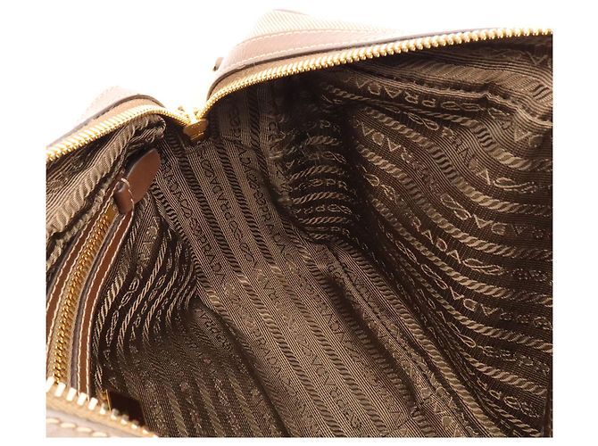 Borsa a tracolla Prada in nastro jacquard Marrone Beige - vista 9