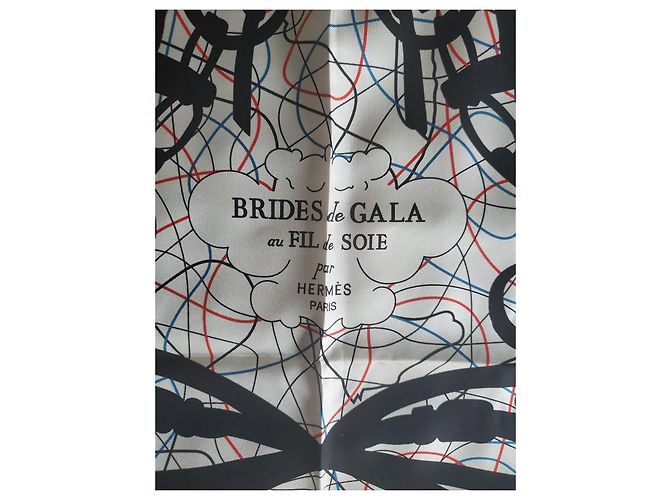 Hermès Carré di seta Brides de Gala au Fil de Soie Nero Bianco Rosso Blu - vista 2