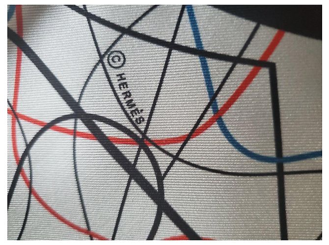 Hermès Carré di seta Brides de Gala au Fil de Soie Nero Bianco Rosso Blu - vista 6