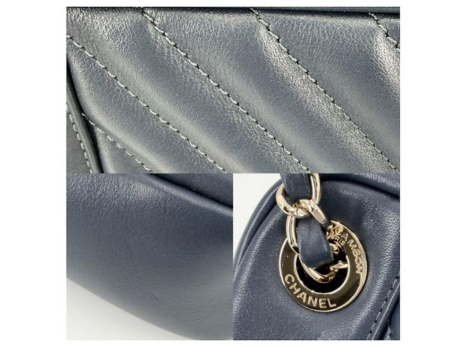 Borsa Chanel in pelle blu navy - vista 6