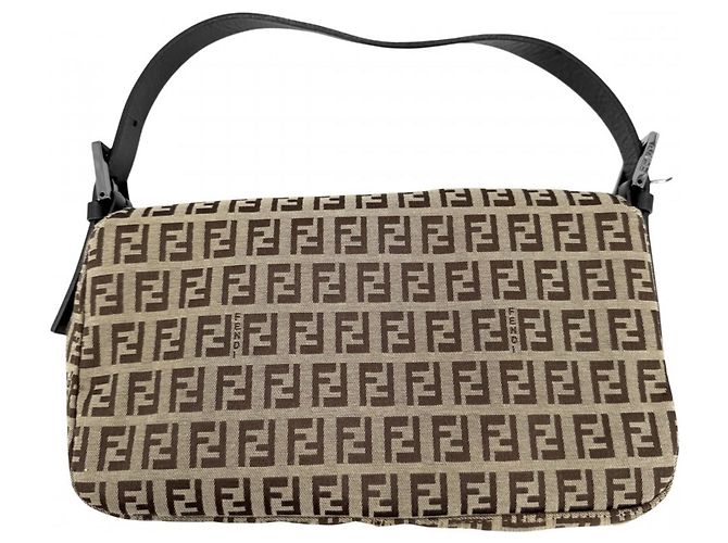 Borsa a secchiello Fendi Zucchino Mini Mamma Marrone Bianco Beige Metallico - vista 2
