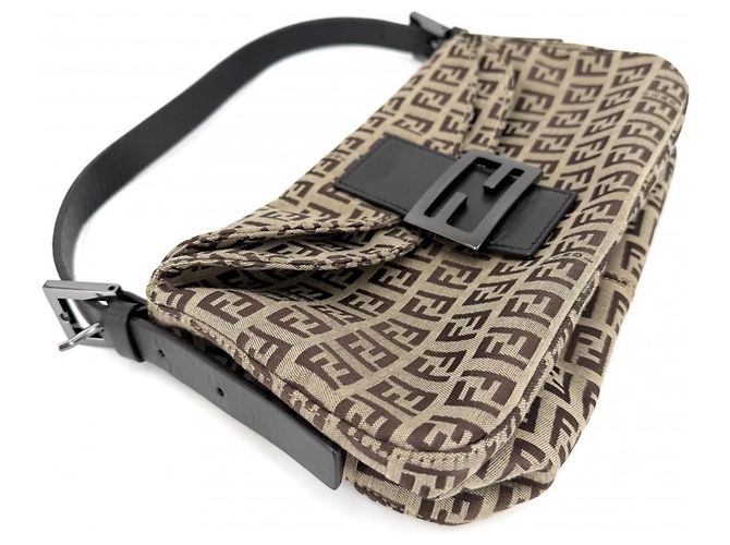Borsa a secchiello Fendi Zucchino Mini Mamma Marrone Bianco Beige Metallico - vista 3