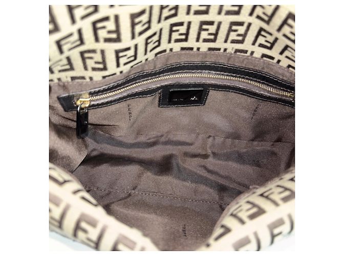 Borsa a secchiello Fendi Zucchino Mini Mamma Marrone Bianco Beige Metallico - vista 4