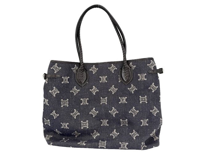 Céline Borsa Tote Celine in pelle e denim blu navy Bianco - vista 2