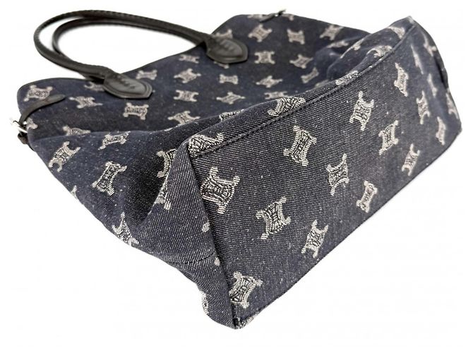 Céline Borsa Tote Celine in pelle e denim blu navy Bianco - vista 3