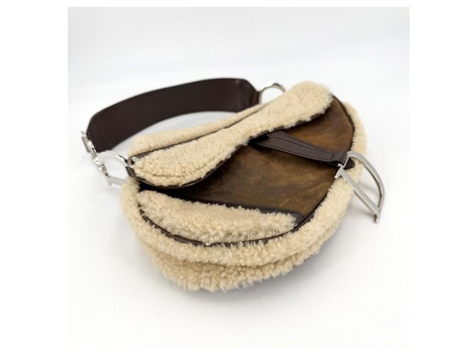 Borsa Saddle Christian Dior Marrone Bianco Beige - vista 3