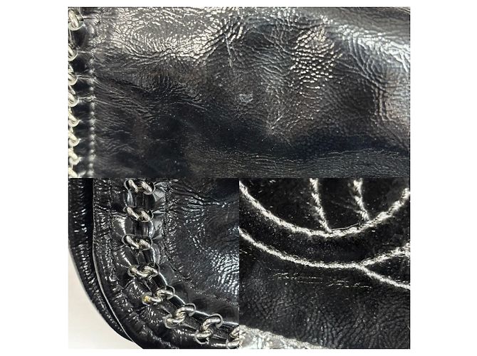 Borsa a tracolla Chanel in pelle verniciata Nero Bianco - vista 8