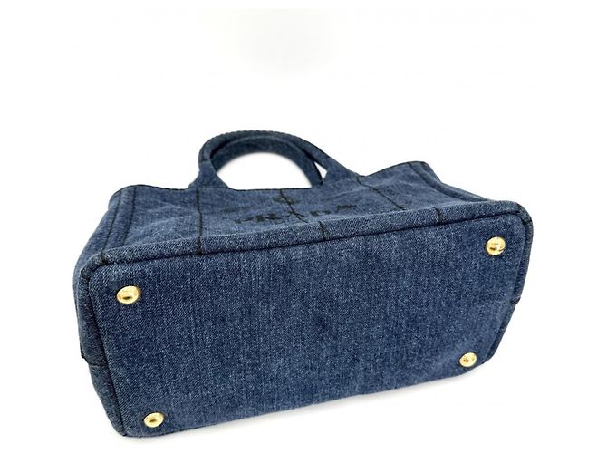 Borsa mini in denim Canapa da donna Prada Bianco Giallo Blu scuro - vista 3