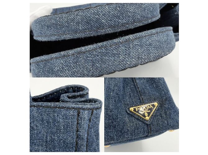 Borsa mini in denim Canapa da donna Prada Bianco Giallo Blu scuro - vista 6