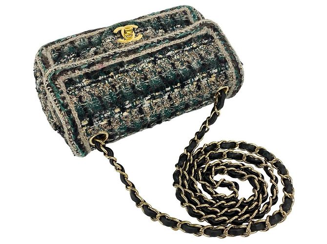 Borsa a tracolla in tweed e pelle Chanel Coco Mark con catena Multicolore - vista 4