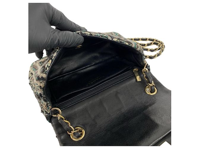 Borsa a tracolla in tweed e pelle Chanel Coco Mark con catena Multicolore - vista 9