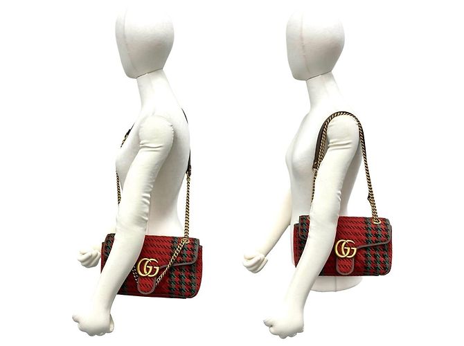 Borsa a tracolla Gucci GG Marmont in tweed e pelle con logo hardware Rosso - vista 2