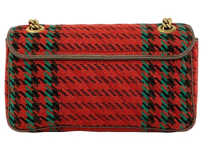 Borsa a tracolla Gucci GG Marmont in tweed e pelle con logo hardware Rosso - vista 3