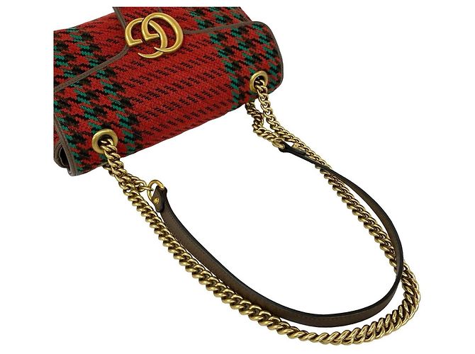 Borsa a tracolla Gucci GG Marmont in tweed e pelle con logo hardware Rosso - vista 4