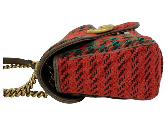 Borsa a tracolla Gucci GG Marmont in tweed e pelle con logo hardware Rosso - vista 5