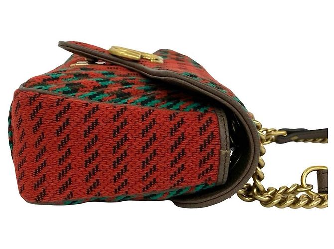 Borsa a tracolla Gucci GG Marmont in tweed e pelle con logo hardware Rosso - vista 6
