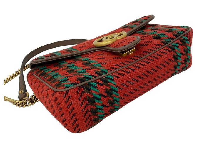 Borsa a tracolla Gucci GG Marmont in tweed e pelle con logo hardware Rosso - vista 7
