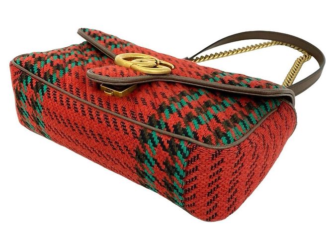 Borsa a tracolla Gucci GG Marmont in tweed e pelle con logo hardware Rosso - vista 8
