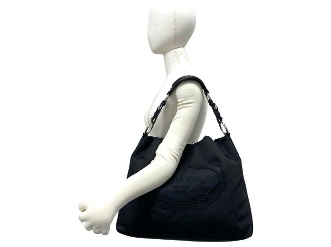 Tote Borsa Boston Prada in nylon nero e pelle - vista 2