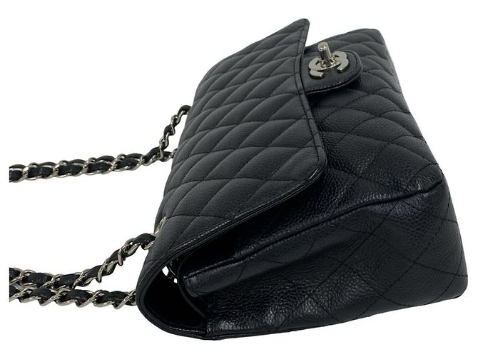 Borsa a tracolla CHANEL Double Flap Matelassé Coco Mark in pelle caviar Nero - vista 5