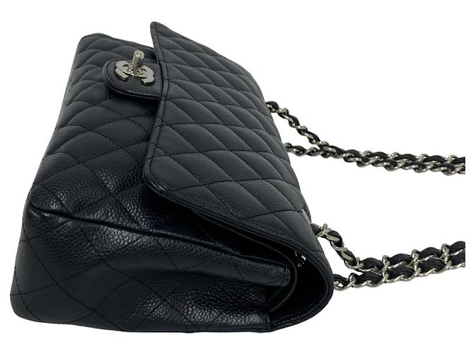 Borsa a tracolla CHANEL Double Flap Matelassé Coco Mark in pelle caviar Nero - vista 6