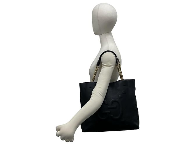 Borsa Tote Gucci in pelle con logo GG e catena Nero - vista 2