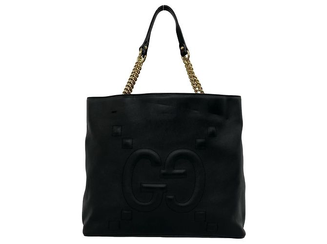 Borsa Tote Gucci in pelle con logo GG e catena Nero - vista 3